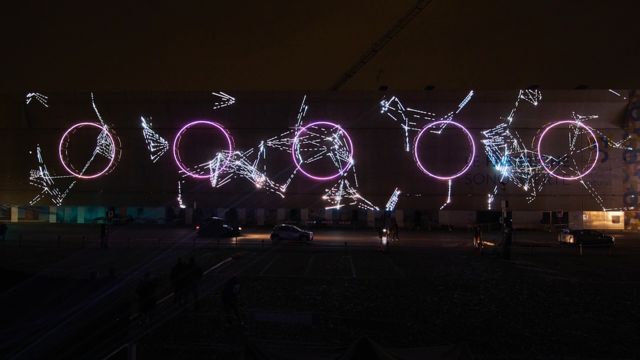 site specific Monolake laser AV show in Modena, NYE 2023