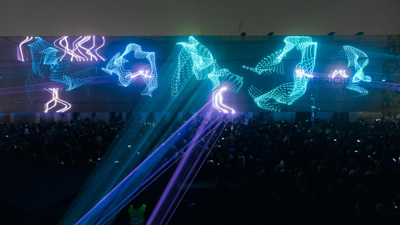 site specific Monolake laser AV show in Modena, NYE 2023