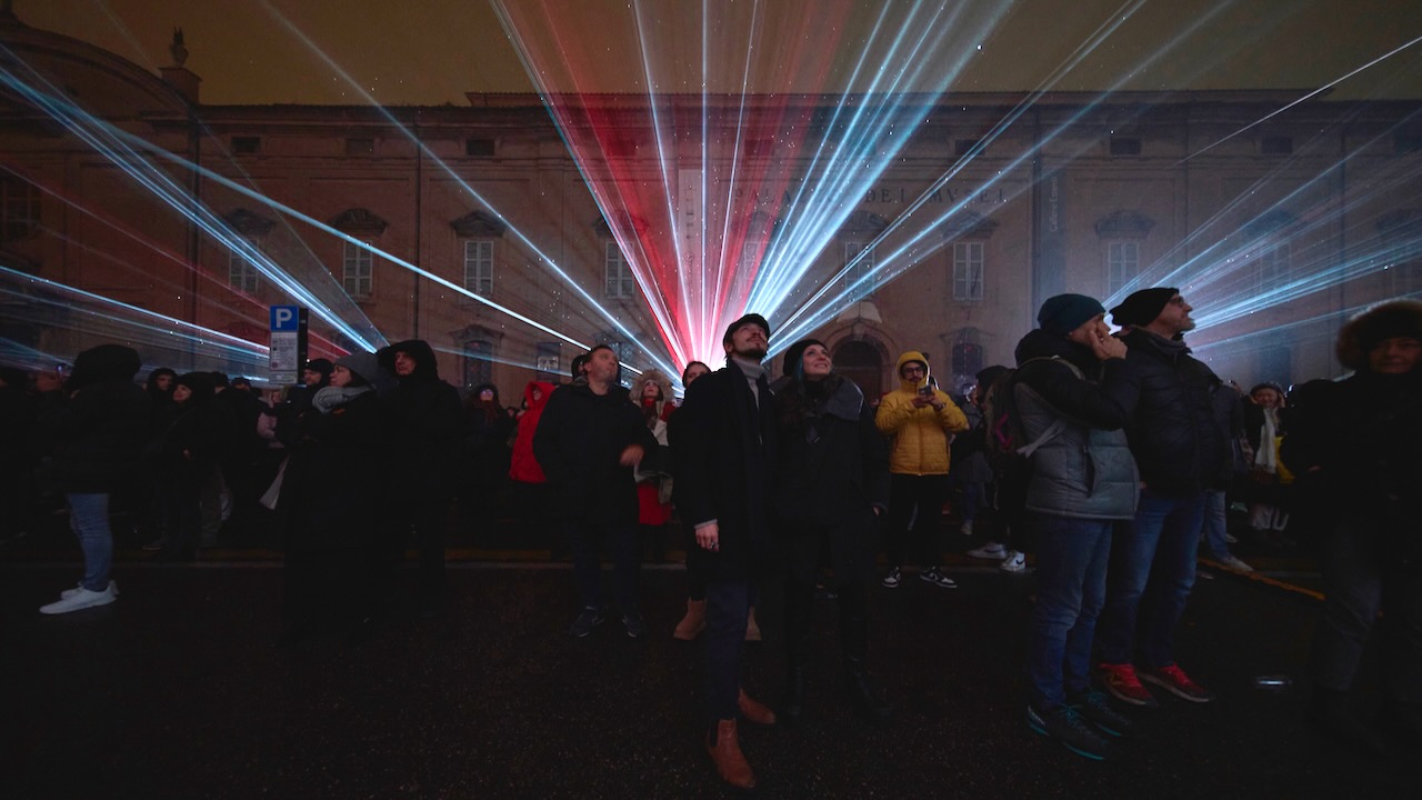 site specific Monolake laser AV show in Modena, NYE 2023