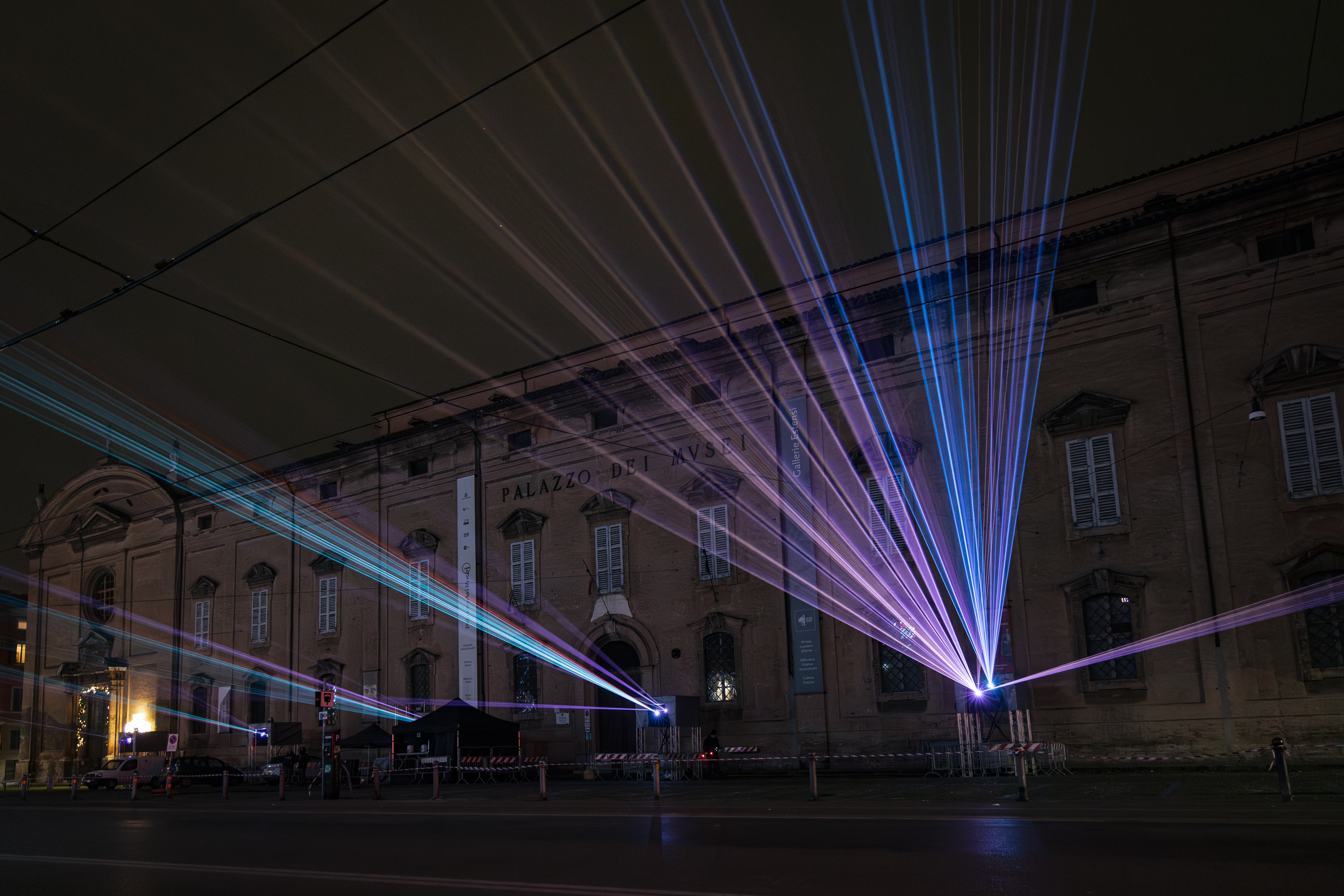 site specific Monolake laser AV show in Modena, NYE 2023